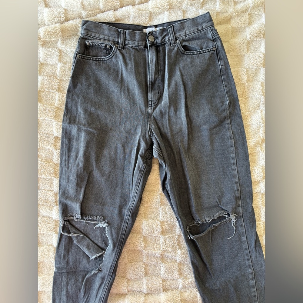 Women's High Rise Distressed Dark Gray Jeans